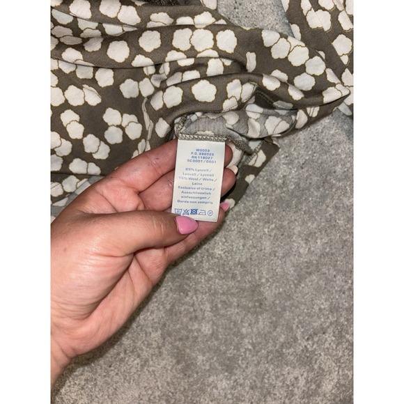 boden lyocell wool blouse tan white print soft tassel peasant sleeve - Picture 8 of 11